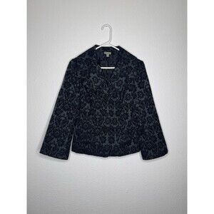 J. Jill Women Jacquard Jacket Sz 4P Black Velvet Blazer Long Sleeve Pocket Goth